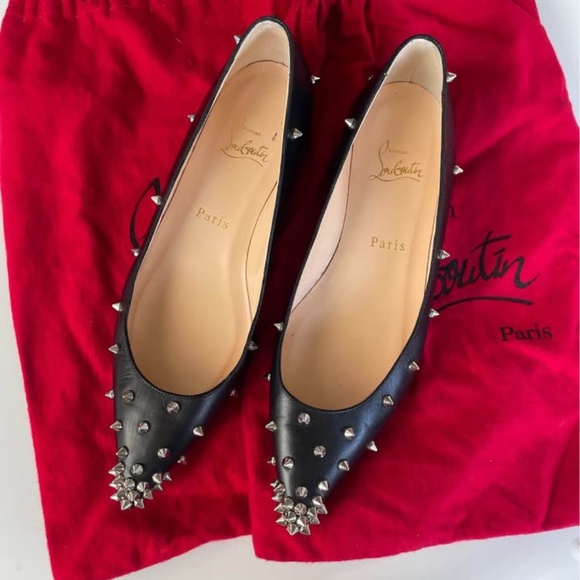 Christian Louboutin black leather spike flats 385 - Picture 1 of 6